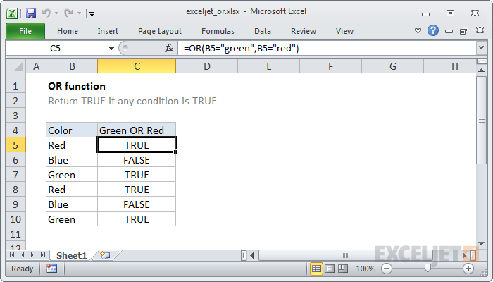 Excel OR function